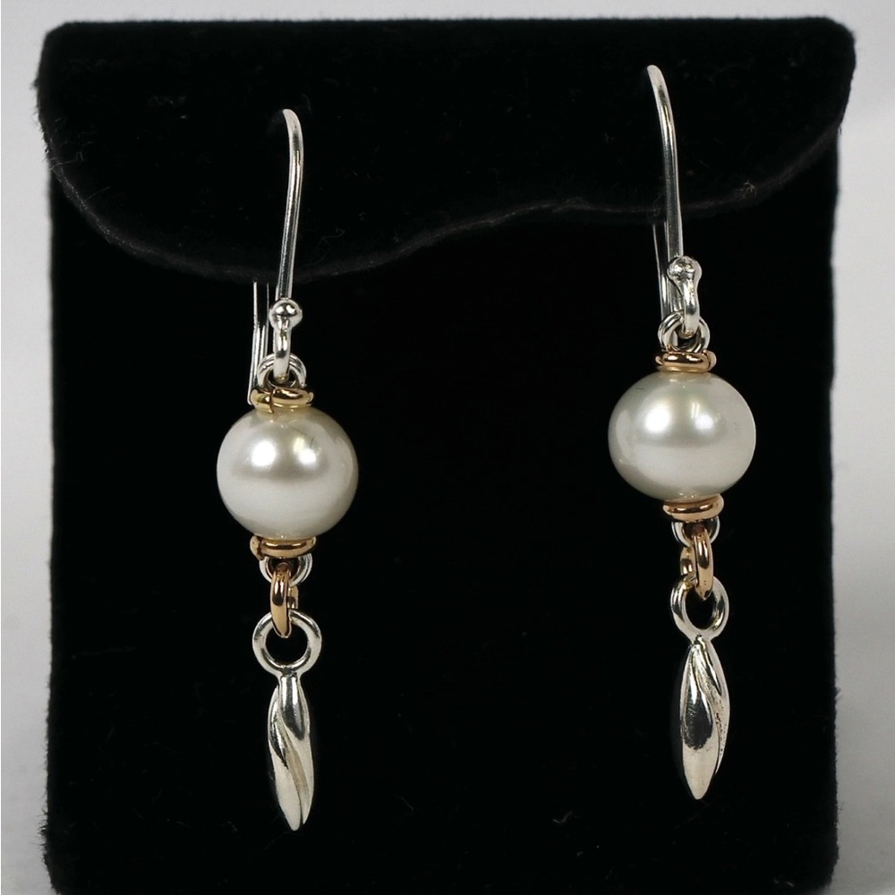 Michael Dawkins Pearl Drop Earrings | Sterling Silver 14K Gold | EUC